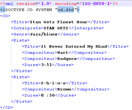 exemple d'arborescence et de contenu de fichier XML