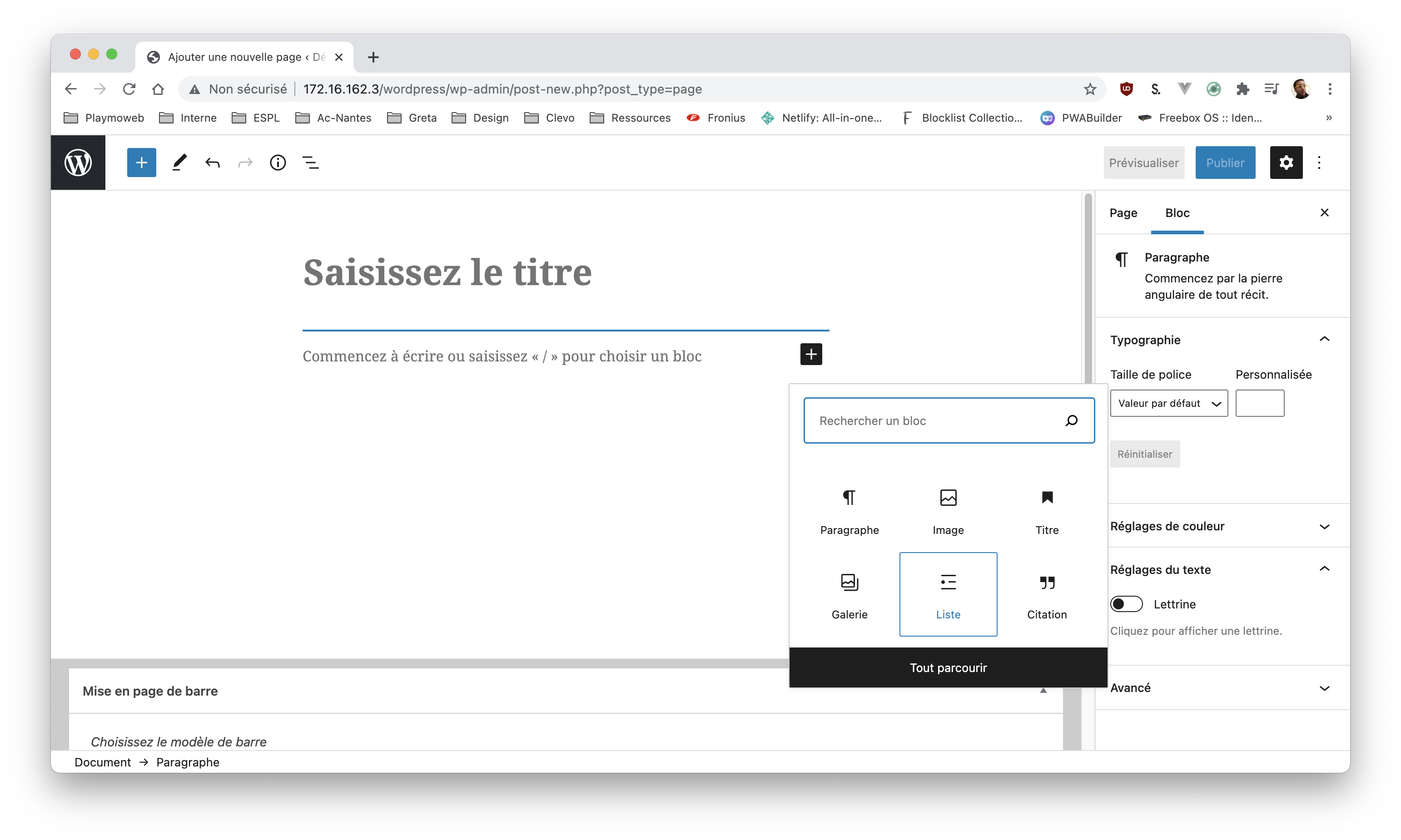 Création de pages