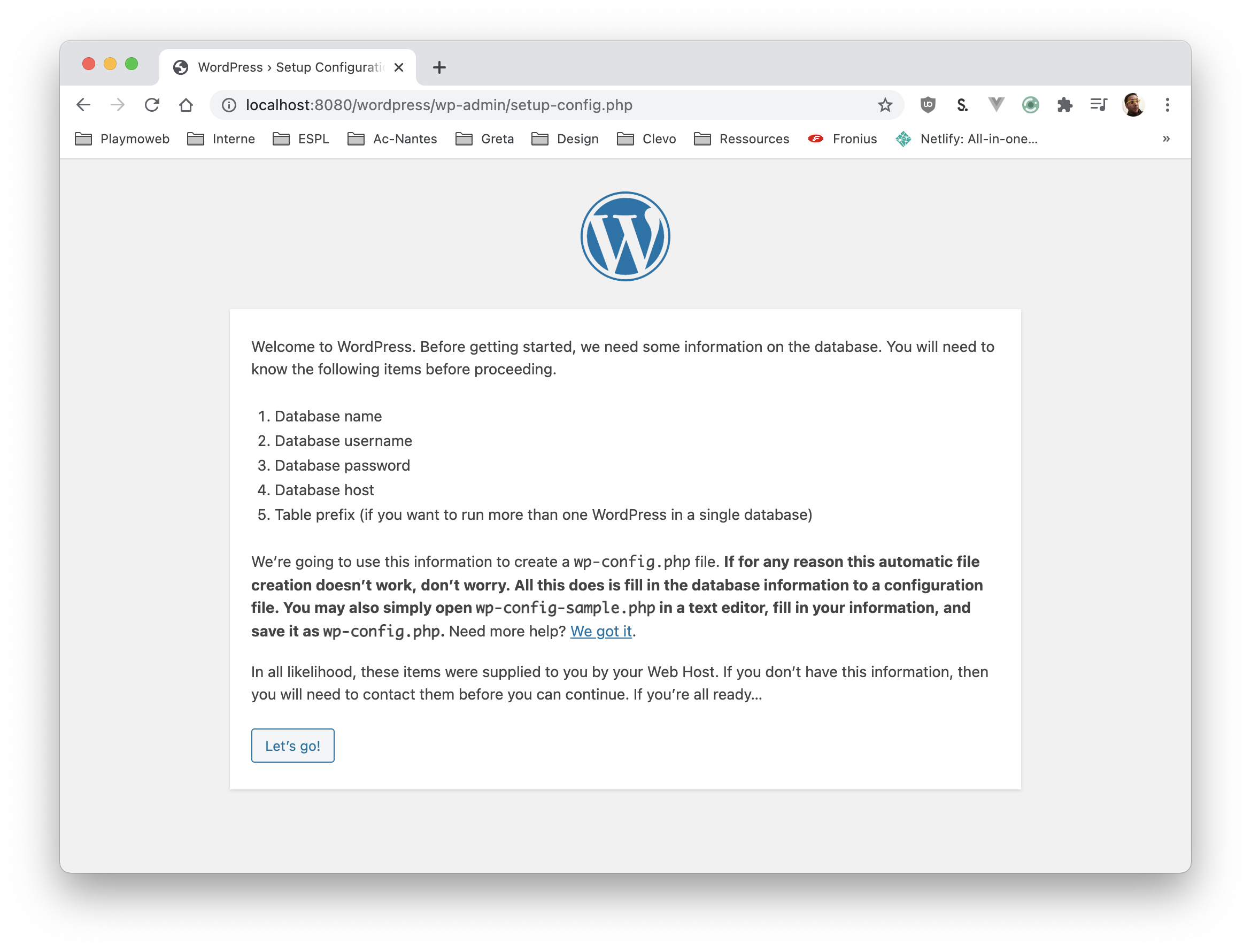 Première étape de l'installation